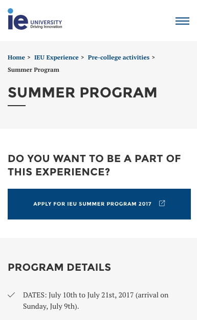 Multiple entry points on ie University's website