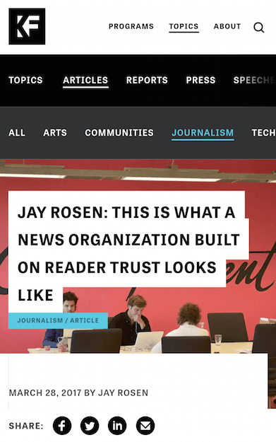 Mobile web navigation of Knight Foundation