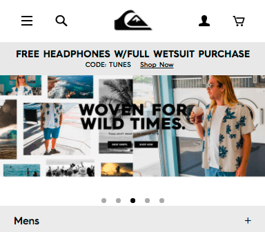 Website design dot navigation on Quicksilver's website
