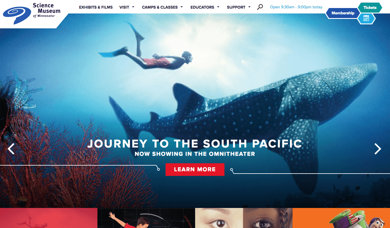 Science Museum of Minnesota's desktop website design