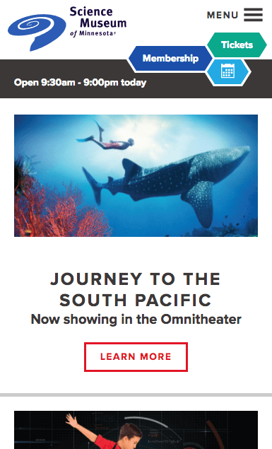 Science Museum of Minnesota's mobile website design