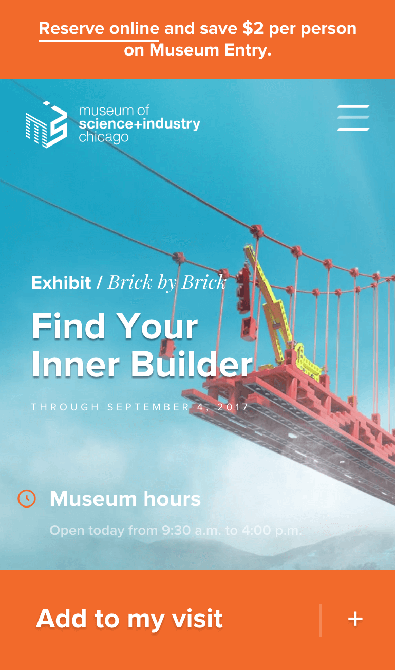 Clear next step on Museum of Science & Industry's website